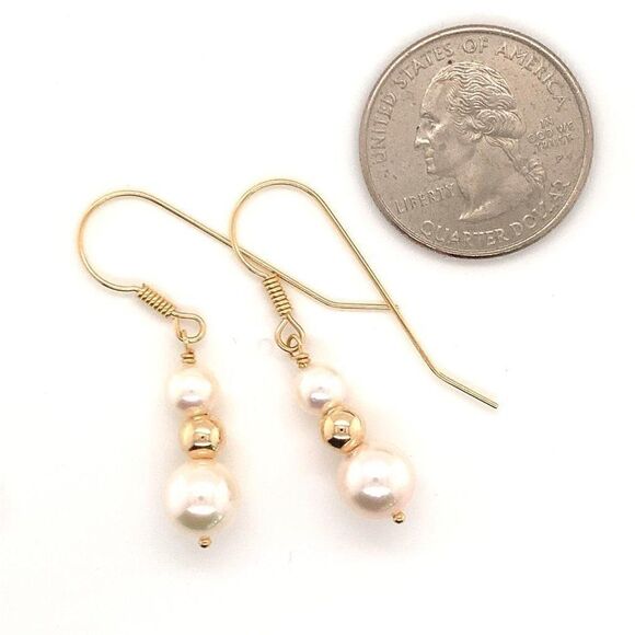 Akoya Pearl Earrings 14 KT Gold 8.10-5.50 mm Certified $799 013386 - Picture 6 of 11